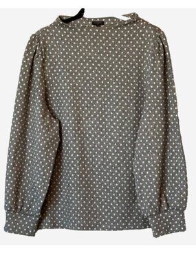 Talbots Sparkle Dot Jacquard Funnel Neck Dressy Top 2X Gray Long Sleeve